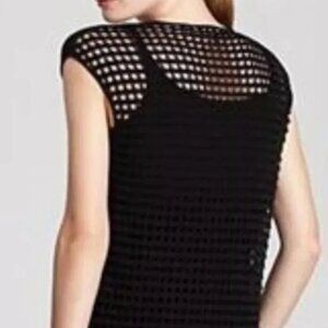 Eileen Fisher Sheer Front/Mesh Back Cotton Top - black - L